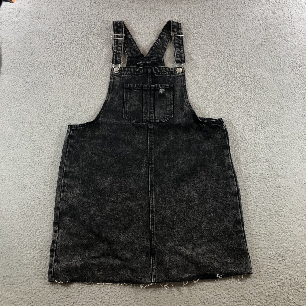 Wild Fable Overall Dress Women's Large Distressed Black Denim Mini Boho Hippie